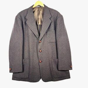 Vintage 80s Neiman Marcus Arthur Chapnik 46L Wool Check Tweed Blazer Over Coat